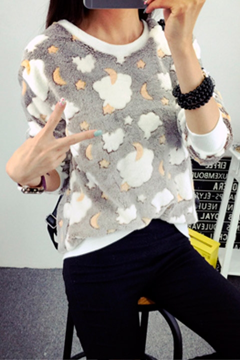 Фото товара 9451, теплая толстовка из плюша с принтом 